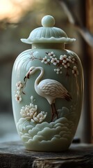 elegant jade flamingo sculpture glowing floral design picture