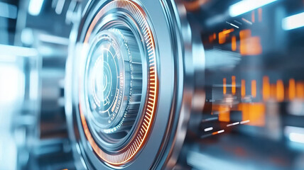 Fototapeta premium Futuristic technology design with glowing elements and circular patterns