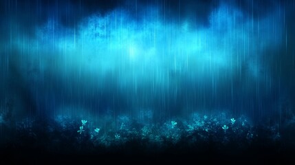 Ethereal Blue Forest Underwater Scene with Glowing Flowers