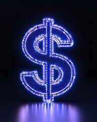 Obraz premium Illuminated dollar symbol glowing against a dark background, symbolizing wealth.