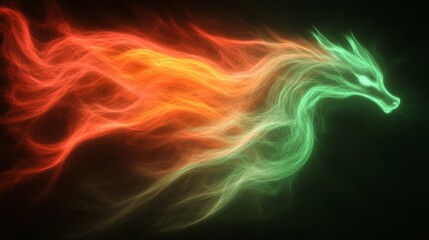Fototapeta premium Ethereal Dragon Fiery Orange and Green Energy Flow