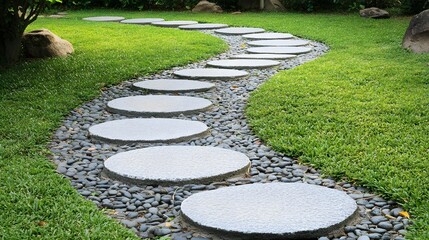 Obraz premium Stone path through a peaceful Japanese garden