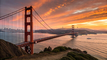 Obraz premium golden gate bridge city, Golden Gate Bridge at Sunset, San Francisco , CA