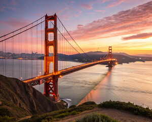 Obraz premium golden gate bridge, Golden Gate Bridge at Sunset, San Francisco , CA