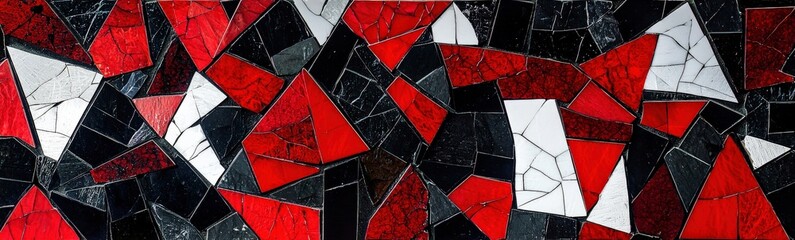 Fototapeta premium Abstract mosaic shards in bold shades of red, black, and white, creating sharp contrast,