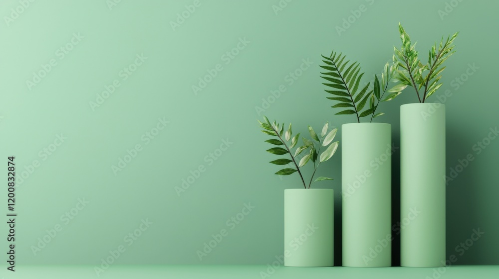 Aufkleber spending investment efficiency concept. green vases with plants against a matching background create