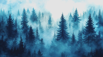Fototapeta premium Enchanting forest landscape with towering trees shrouded in mysterious fog creating a serene and tranquil atmosphere for nature lovers and outdoor enthusiasts exploring wilderness