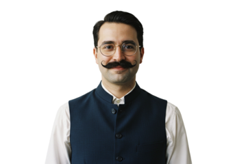 Portrait of a Man with a Stylish Handlebar Mustache Wearing a Vest Dark Face Retro Black Image Photo