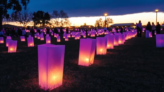 Evening Field of Illuminated Paper Bags Memorial