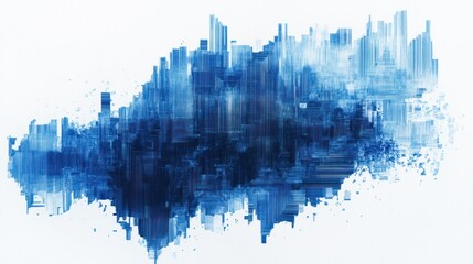 Abstract blue cityscape, digital painting.
