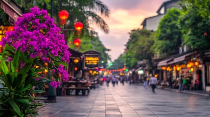 Obraz premium Evening Stroll Through Vibrant Asian Street Market