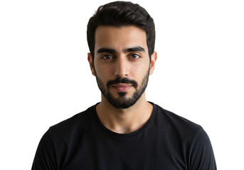 Obraz premium Portrait of a Young Man Serious Expression Black Background Studio Shot Guy Face Male Hair Dark Eyes