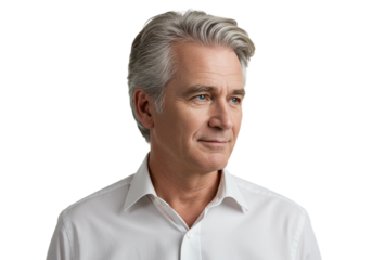 Portrait of a Mature Man Thoughtful Expression Serious Business Executive Professional White Shirt  