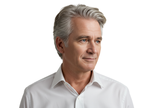 Portrait of a Mature Man Thoughtful Expression Serious Business Executive Professional White Shirt  
