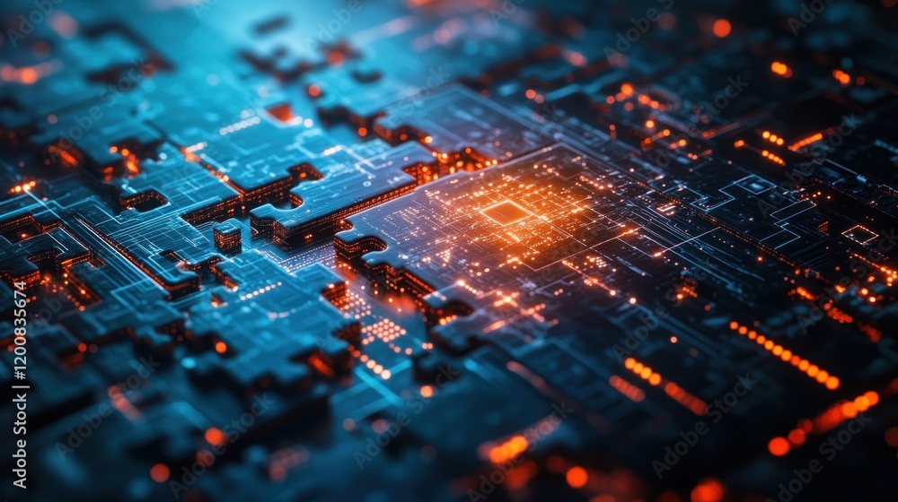 Poster close-up of illuminated circuit board with central processor.