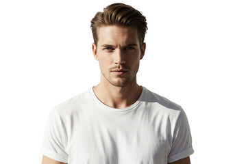 Fototapeta premium Handsome Man Portrait Studio Shot Casual White TShirt guy men boy face hair male look model clean 