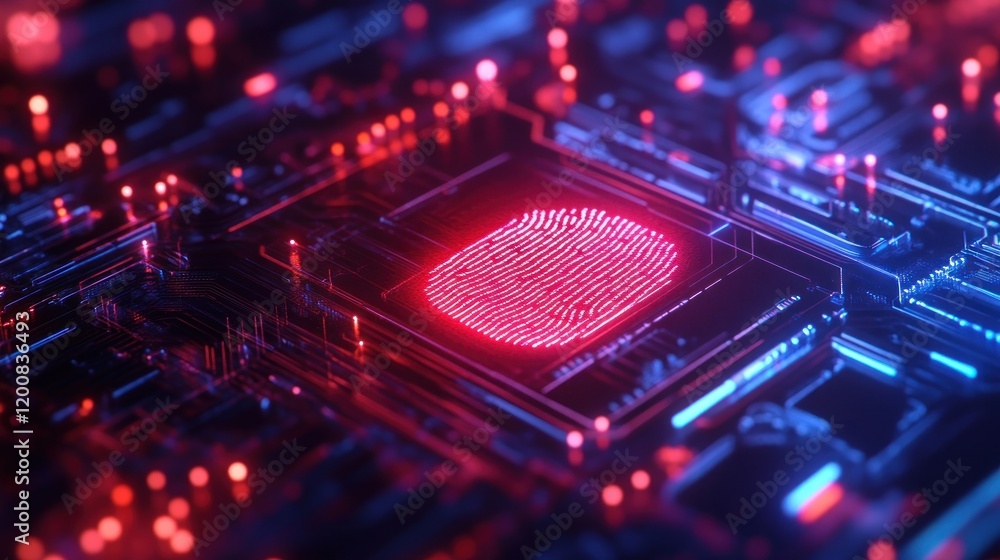Poster cybersecurity: fingerprint biometric authentication on circuit board