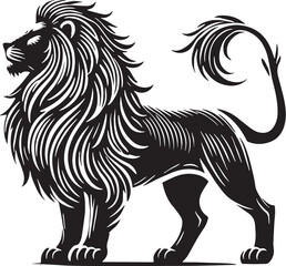 Black Color Lion Silhouette Vector Illustration, Solid White Background