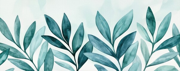 Fototapeta premium Leafy watercolor concept. A serene collection of green leaves showcasing nature's beauty and tranquility.