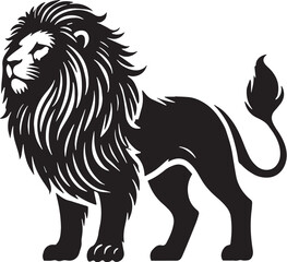 Black Color Lion Silhouette Vector Illustration, Solid White Background