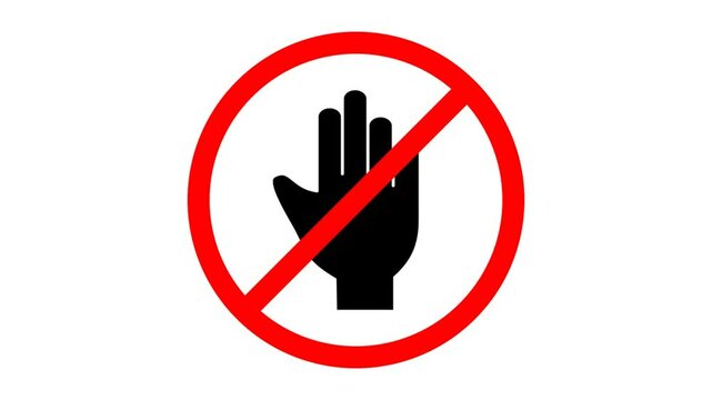 Simple red stop sign with big hand symbol. Palm icon in red circle sign for no entry or stop sign. Do not enter sign or Stop. Do not enter. Hand stop sign for no entry or stop sign