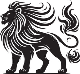 Black Color Lion Silhouette Vector Illustration, Solid White Background