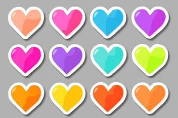A vibrant collection of heart-shaped stickers in various colors ideal for artists and crafters. Perfect for decorating cards, scrapbooks, and holiday projects