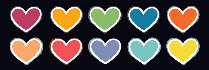 Sets of heart-shaped stickers feature various colors ideal for card making, scrapbooking, and festive decor. Perfect for adding charm to art and design projects