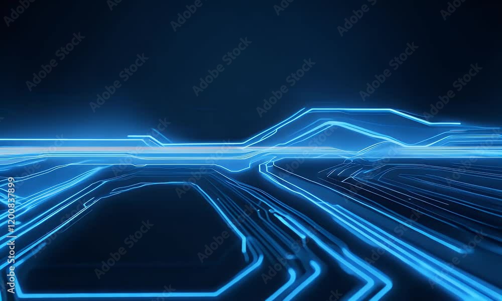 Aufkleber a futuristic digital circuit board glowing with blue light, representing advanced technology, data f