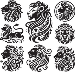 Obraz premium Black Color Lion Silhouette Vector Illustration, Solid White Background
