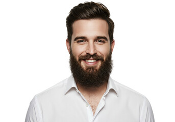 Obraz premium Happy Smiling Man Portrait Attractive Beard Business Casual Male Face Hair Model White Shirt Image 