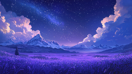 Fototapeta premium Breathtaking purple sky over majestic mountain range during twilight capturing natures splendor and scenic beauty in a serene landscape ideal for travel and outdoor enthusiasts