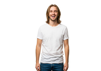 Fototapeta premium Happy Smiling Man White TShirt Casual Portrait Studio Guy Male Face Model Black Young Adult Image 