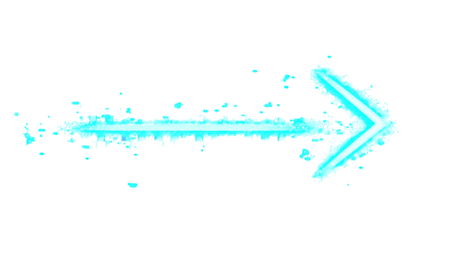 Stylized Neon Blue Arrow with a Glowing Trail Effect on an Isolated White Background