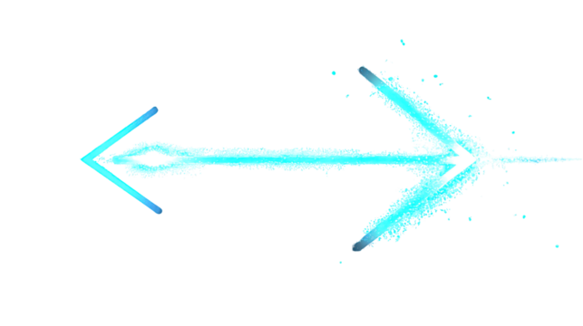 Stylized Neon Blue Arrow with a Glowing Trail Effect on an Isolated White Background