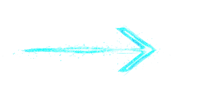 Glowing Neon Blue Arrow Pointing to the Right on an Isolated White Background
