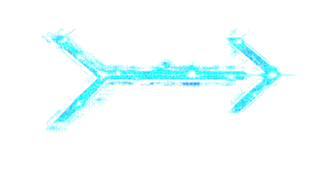 Glowing Neon Blue Arrow Pointing to the Right on an Isolated White Background