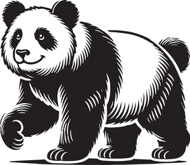 Black Color Panda Silhouette Vector Illustration, Solid White Background