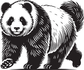 Obraz premium Black Color Panda Silhouette Vector Illustration, Solid White Background