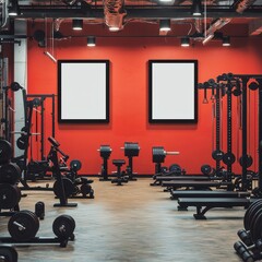 Urban gym design showcasing signage surrounded by dynamic weight equipment.