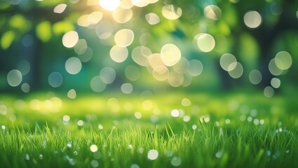 Obraz premium green grass background. Blur defocused park garden tree in nature background