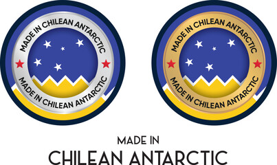 Made in Chilean Antarctic. Premium labels, stickers, pointer, badge and symbol of Chilean Antarctic flag icon. Collection vector illustration