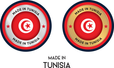 Made in Tunisia. Premium labels, stickers, pointer, badge and symbol of Tunisia flag icon. Collection vector illustration