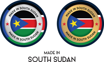 Made in South Sudan. Premium labels, stickers, pointer, badge and symbol of South Sudan flag icon. Collection vector illustration