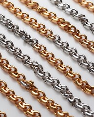 Obraz premium 3D rendered assortment of metallic and golden chains isolated as objects on a clean white background in a detailed vector illustration format
