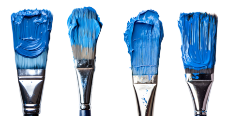 Blue Paint Strokes: Brushes, Abstract Art, Vibrant Texture, Creative Design, Acrylic Painting isolated on a transparent PNG background, white background, cut out