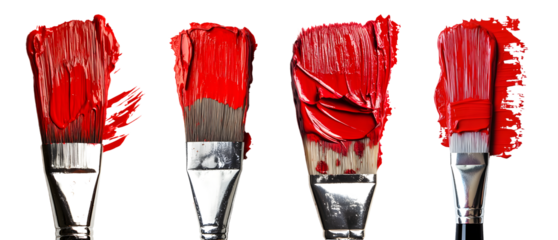 Red Paint Strokes: Brushes, Abstract Art, Bold Texture, Creative Design, Acrylic Painting isolated on a transparent PNG background, white background, cut out