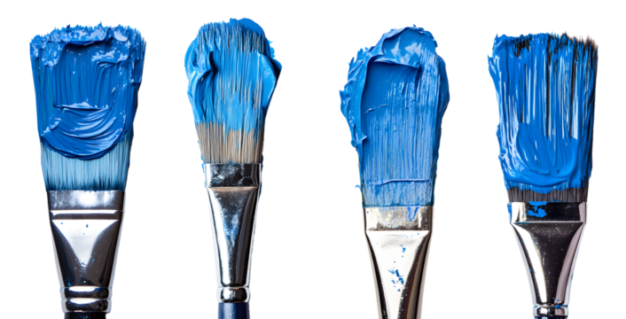 Blue Paint Strokes: Brushes, Abstract Art, Vibrant Texture, Creative Design, Acrylic Painting isolated on a transparent PNG background, white background, cut out