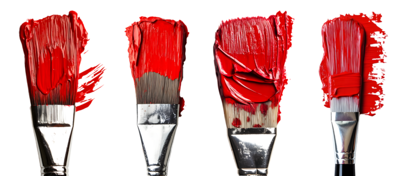 Red Paint Strokes: Brushes, Abstract Art, Bold Texture, Creative Design, Acrylic Painting isolated on a transparent PNG background, white background, cut out