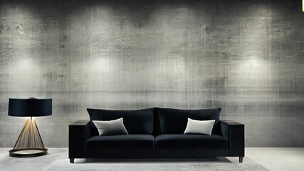 wall black luxury a concrete paired vibe modern dark sofa offers sleek room contemporary living generative ai interior room sofa furniture home living design wall couch table house floor chair